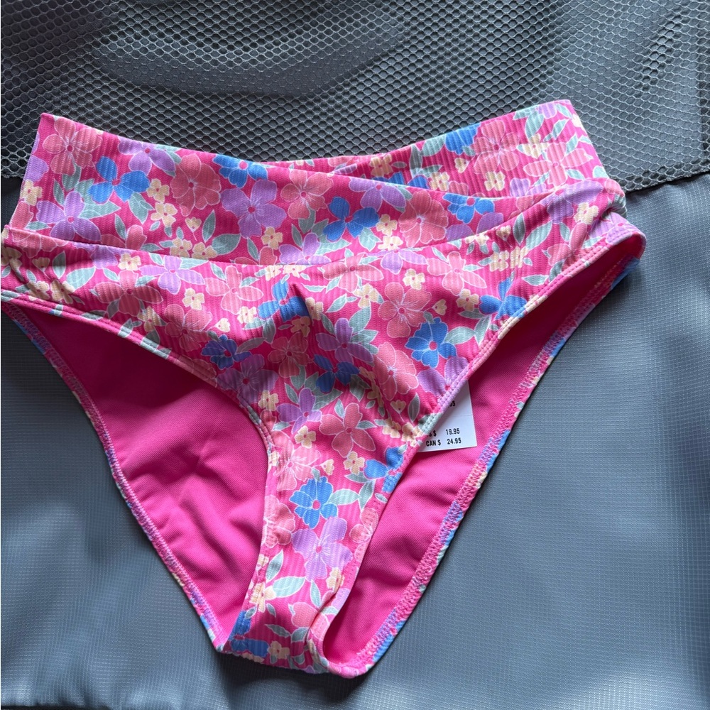 Floral Pink high waisted Women's Swim Bottom Hollister